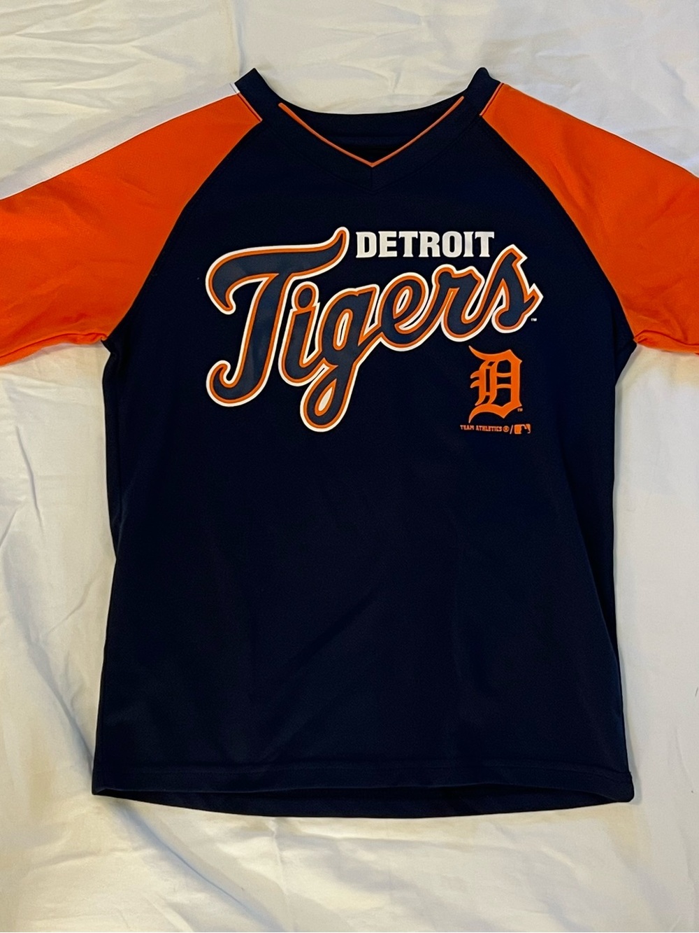 Detroit Tigers Kids Navy & Orange Raglan Sleeve Jersey Tee